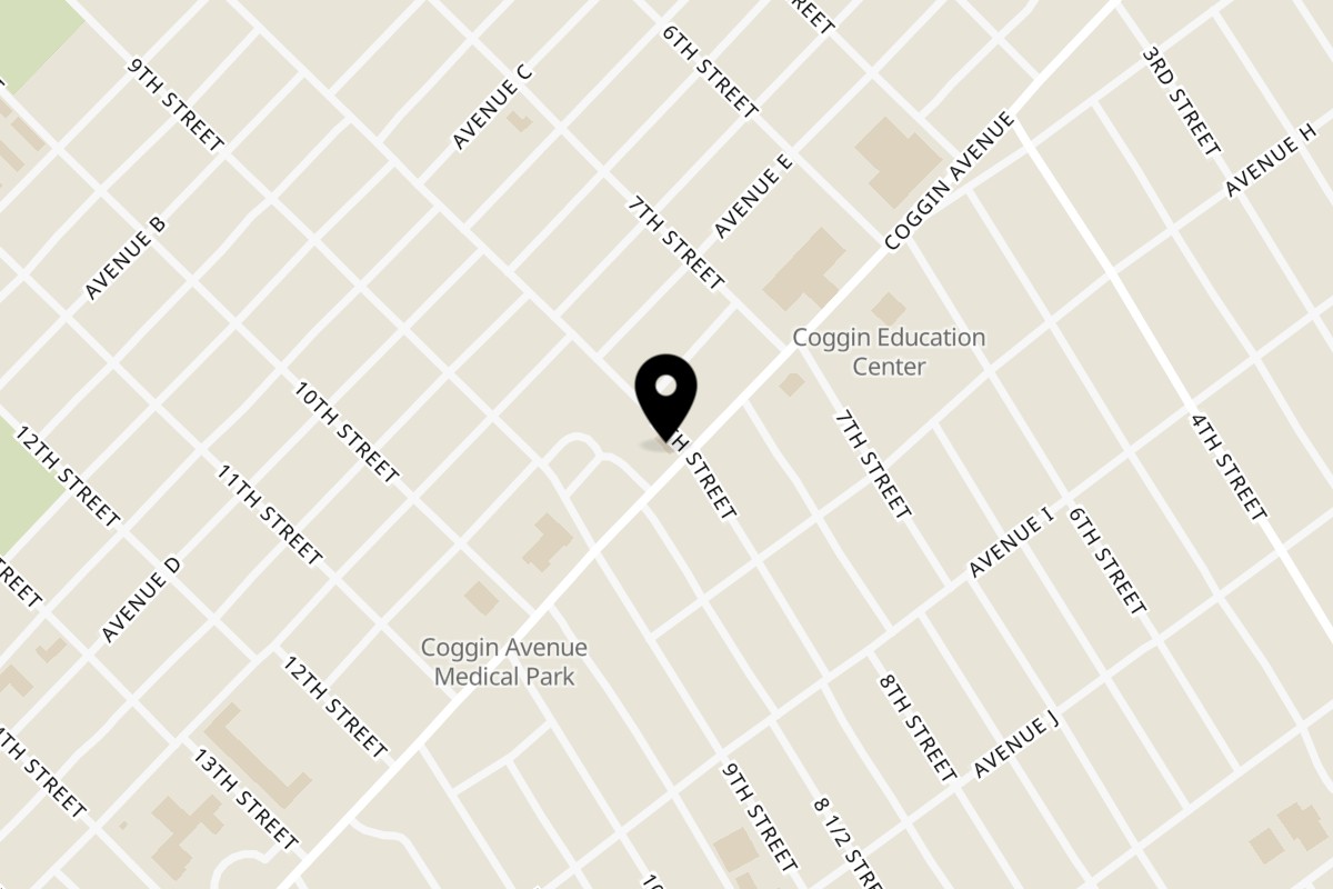 Map showing the location of Jolene's Thai Cuisine on 2001 Coggin Ave in Brownwood